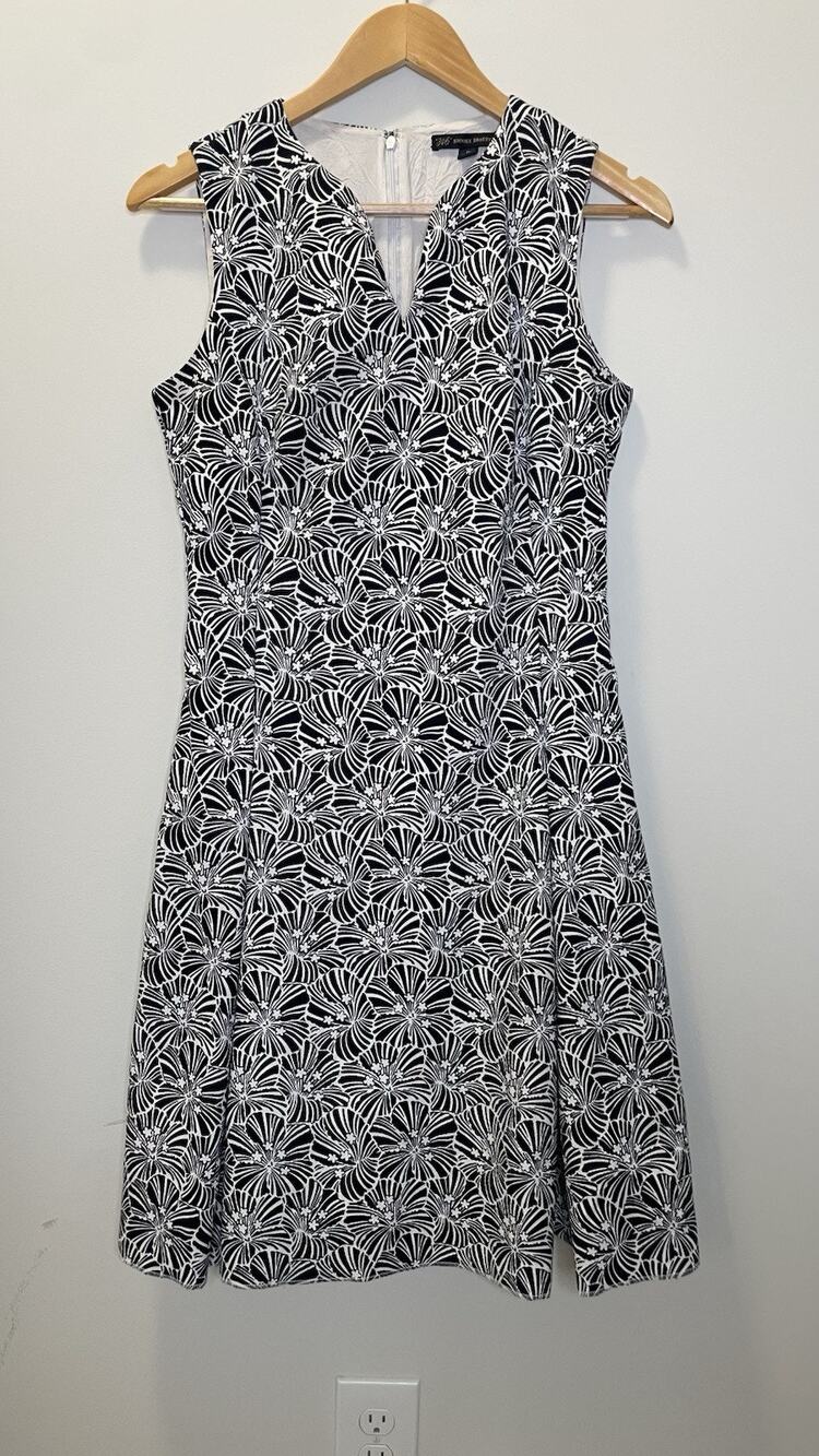 Brooks Brothers Sleeveless Floral Fit Flare Dress Career Nautical Navy Women's 6